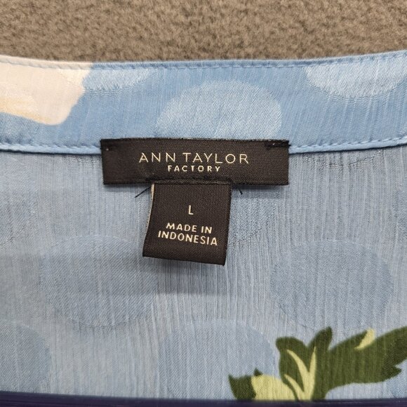 Ann Taylor Factory Womens Blue Floral Button Down Long‎ Sleeve Blouse Size Large - Picture 3 of 5